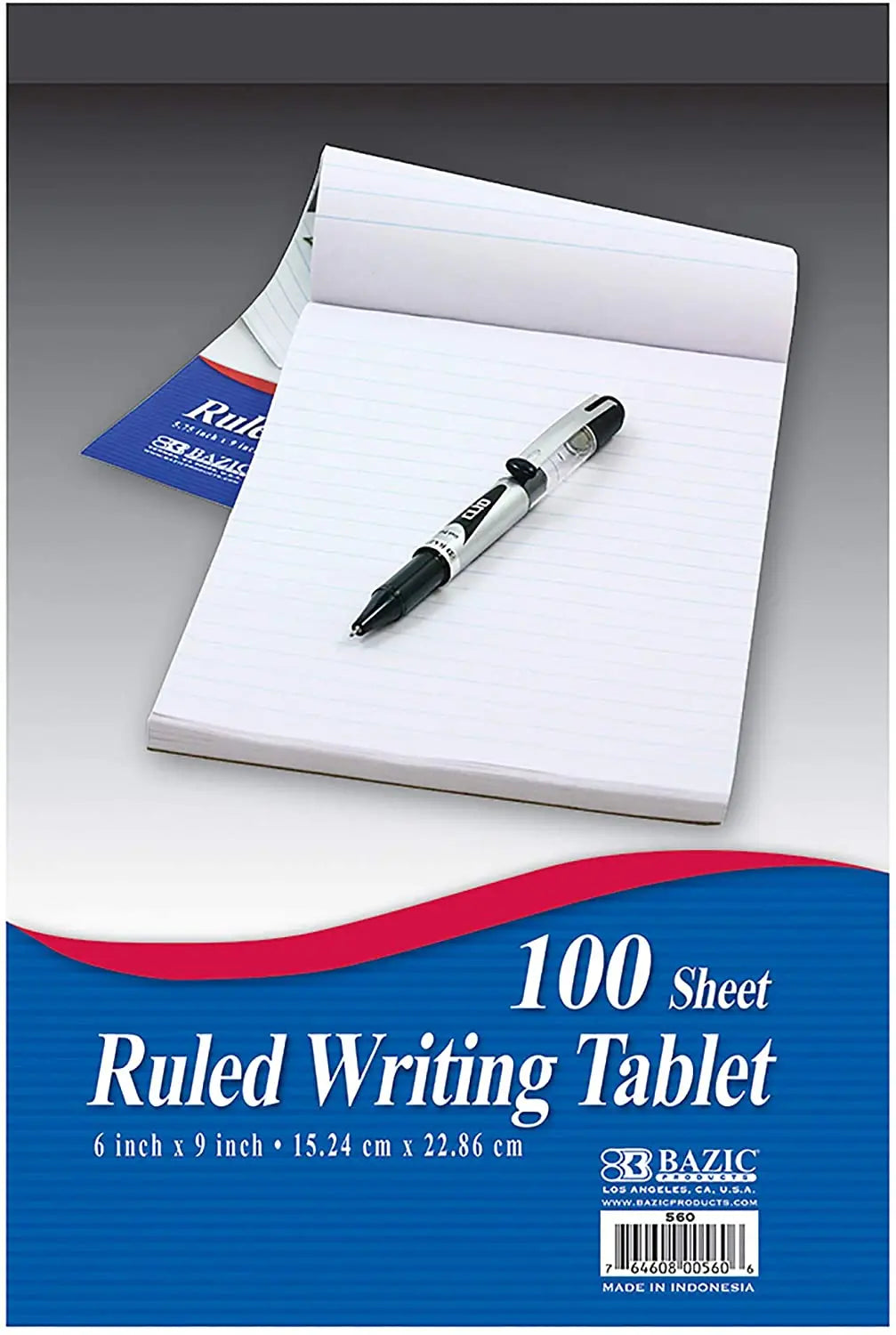 BAZIC 100 Sheets 6" X 9" Ruled Writing Tablet, Lined Ruled Memo Writing Papers Pad Notebook, Note Paper for Taking Notes, Easy Tear for Office School Home, 1-Pack.