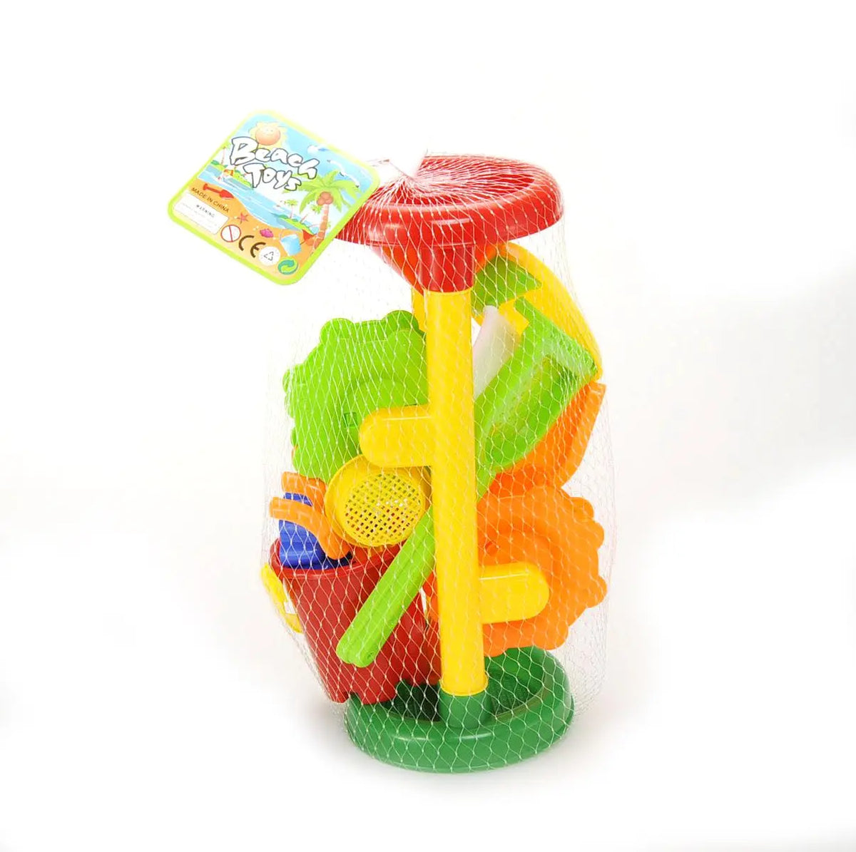 Double Sand Wheel Beach Toy Set With Bucket, Shovels, Rakes, Sailboat, And 3 Molds G8Central