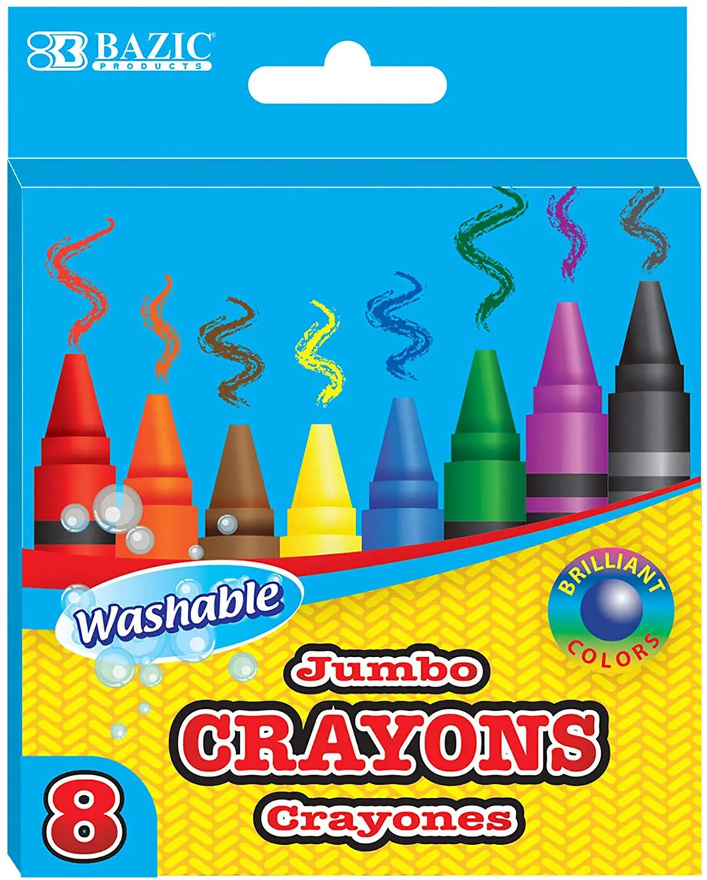 Premium Jumbo Crayons, Coloring Set, 8 Color Washable, School Art Creative Gift for Kids Age 3+