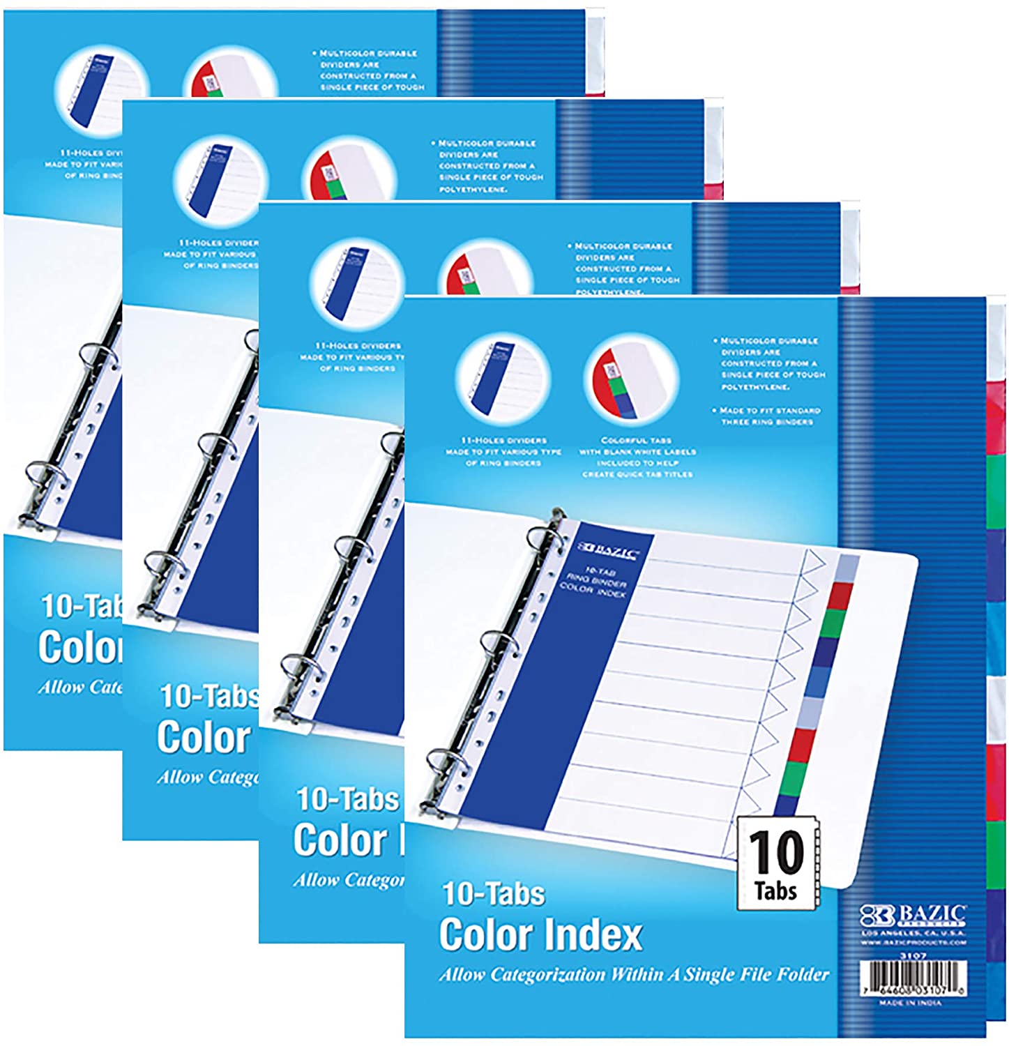 BAZIC 3-Ring Binder Dividers w/ 5-Insertable Color Tabs, 1-Pack.