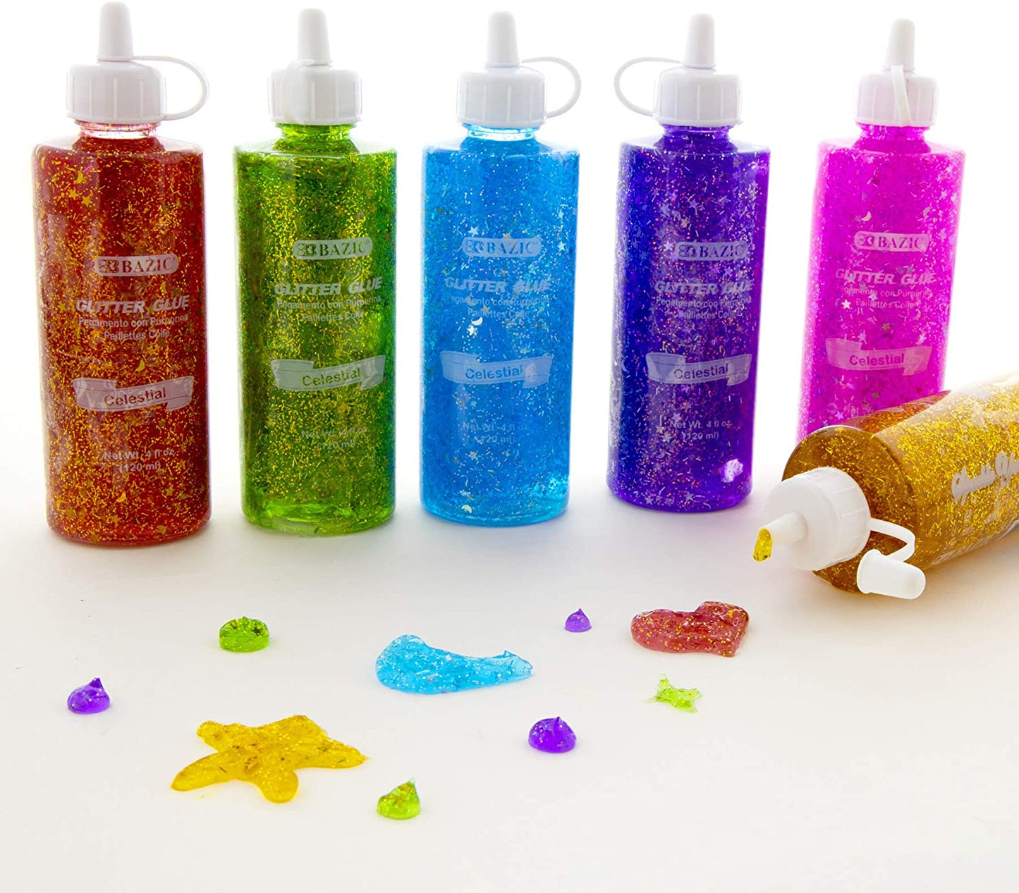 Glitter Glue Star &amp; Moon Sequins, Washable Sparkling Slime Colors | 4 FL OZ (120ml)