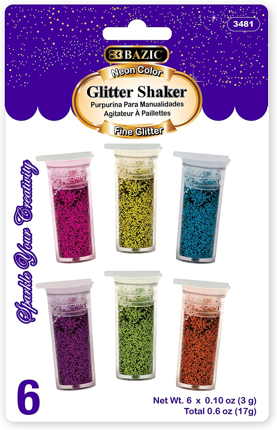 6 Neon Color Glitter Shaker | 0.10 oz (3gr)