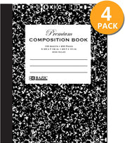 Composition Book Premium W/R 100 Ct. 9 3/4 x 7 1/2 in. | Black Marble Cover | 4-Pack.