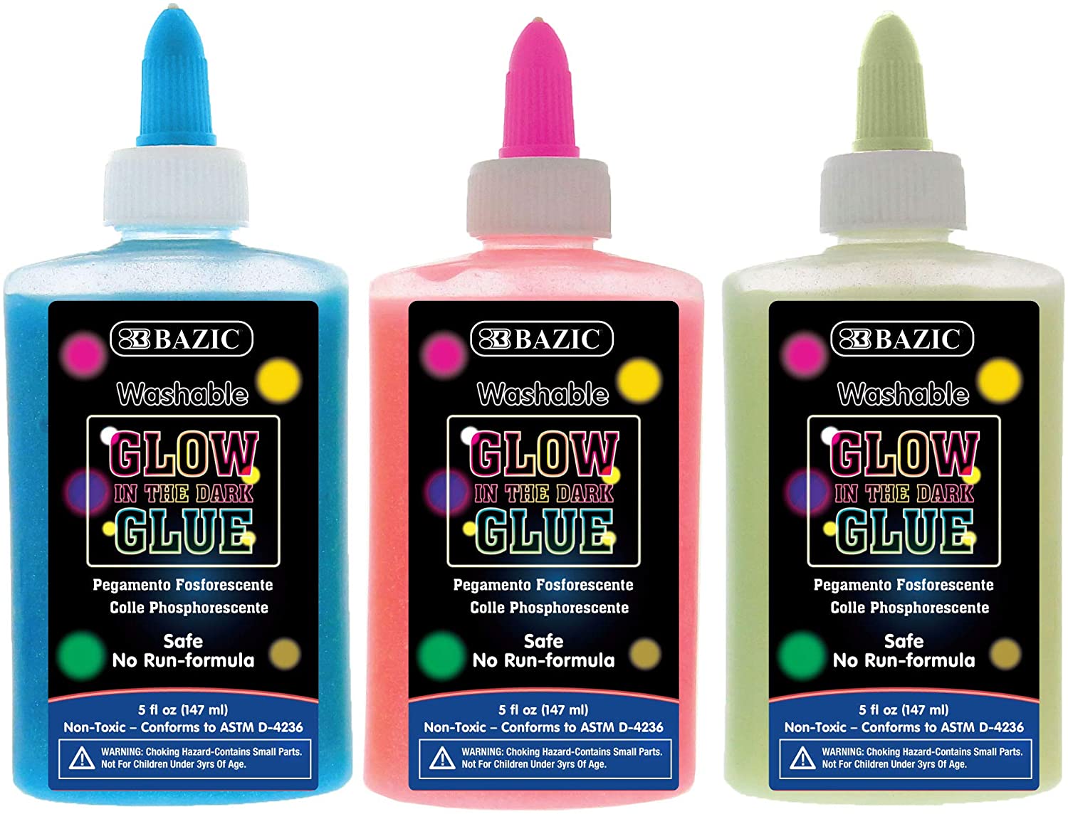 Glow in The Dark Glitter GlueWashable Sparkle Shimmer Slime Colors - 5 fl oz (147ml)3-Pack - G8 Central