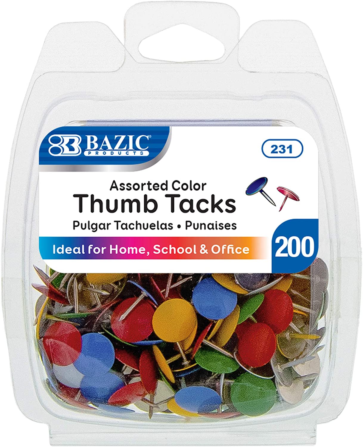 BAZIC Gold Metallic Push Pins Thumb Tacks, 3/8 Inch Flat Head Steel Metal Push Pin Thumbtack Sharp Points for Cork Bulletin Board Posters Craft Picture Office Home School (200/Pack), 1-Pack.