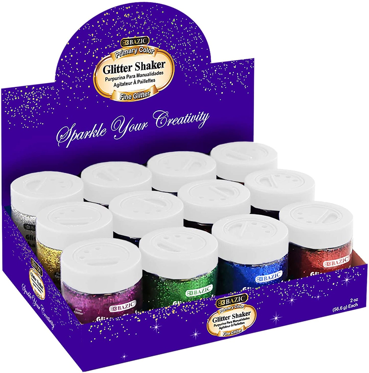 Primary Color Glitter Shaker w/Display Box, for | 2oz (56.6gr)