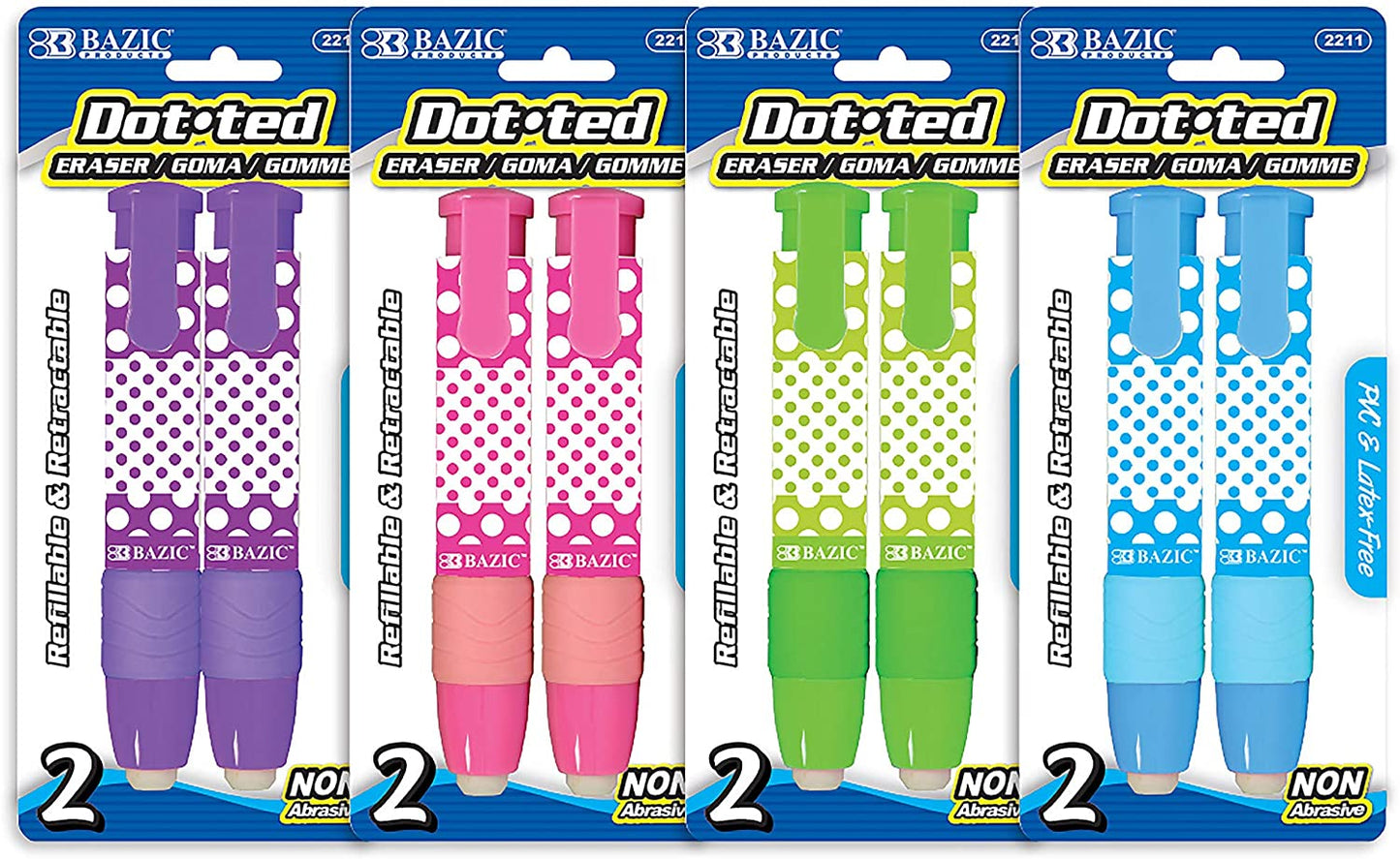 Dot.ted Retractable Stick Erasers, Mechanical Pencil Eraser Pen Eraser, Assorted Color