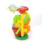 Double Sand Wheel Beach Toy Set With Bucket, Shovels, Rakes, Sailboat, And 3 Molds G8Central