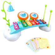 15" Rainbow Xylophone Piano Bridge For Kids With Ringing Bell And Drums