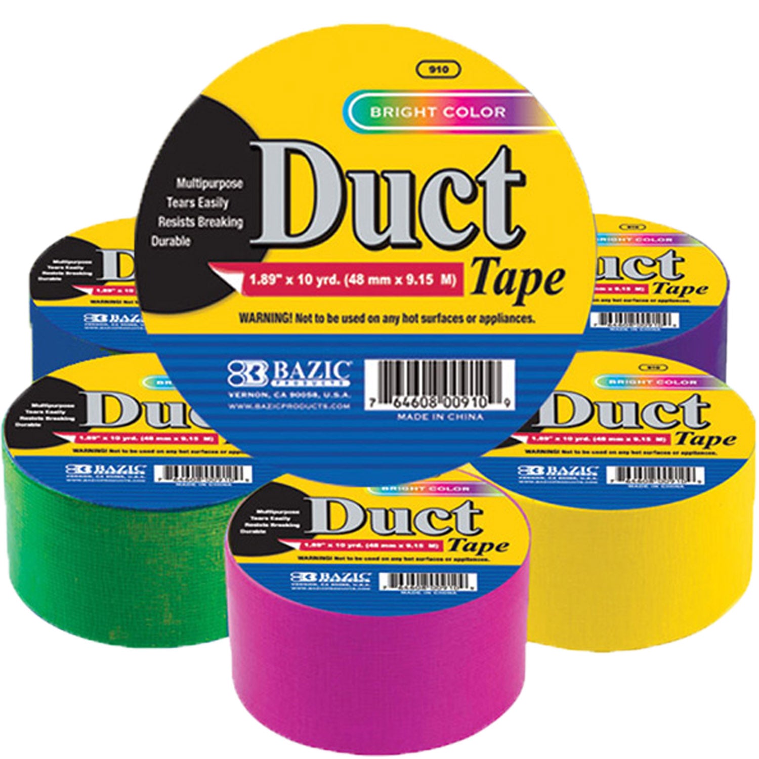 Duct Tape FLUORESCENT | Assorted Colored | 1.88-inch x 10 Yard | 6-Count