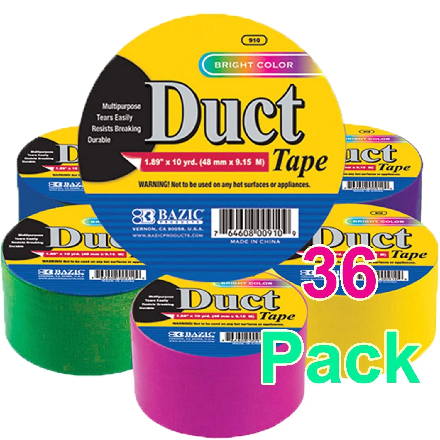 Duct Tape FLUORESCENT | Assorted Colored | 1.88-inch x 10 Yard | 6-Count
