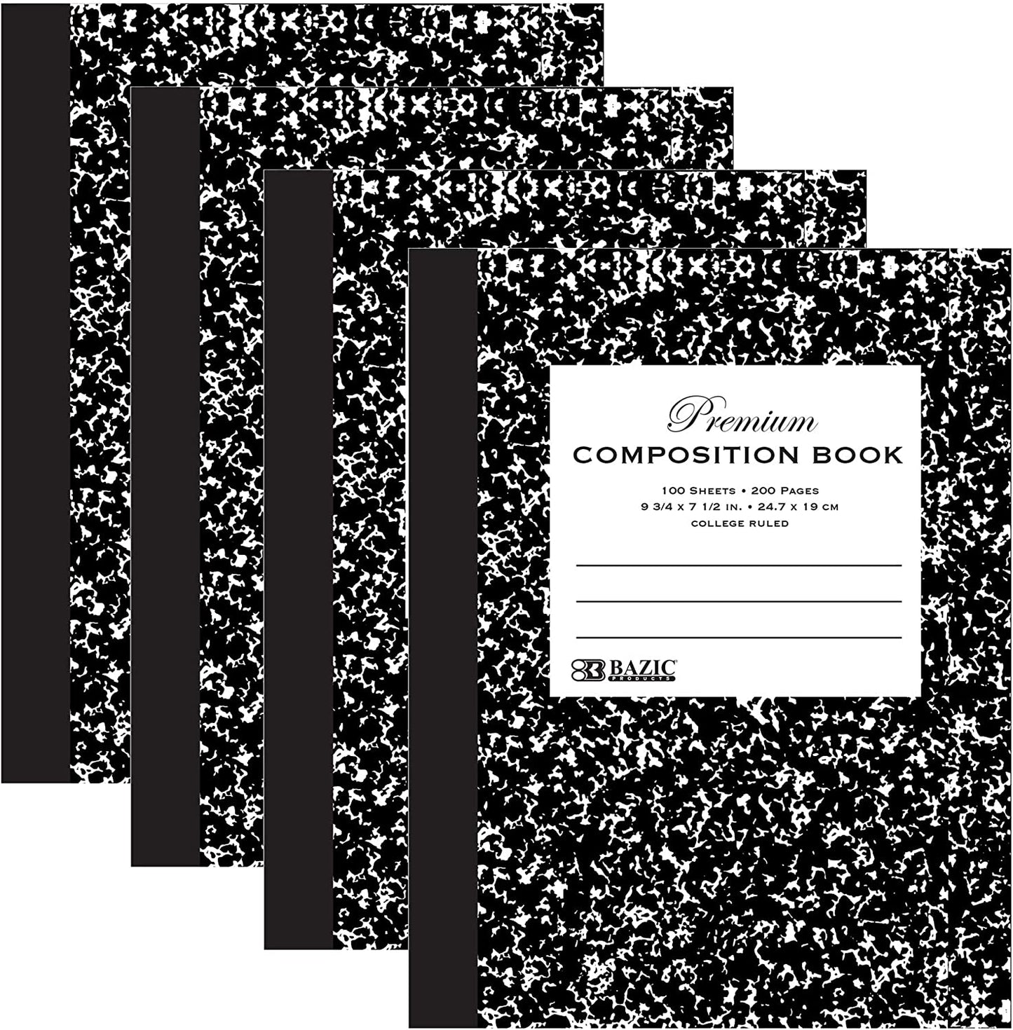 BAZIC College Ruled 100 Sheets Premium Black Marble Composition Book, Journal Notebooks Comp Books, Office School, 1-Pack.