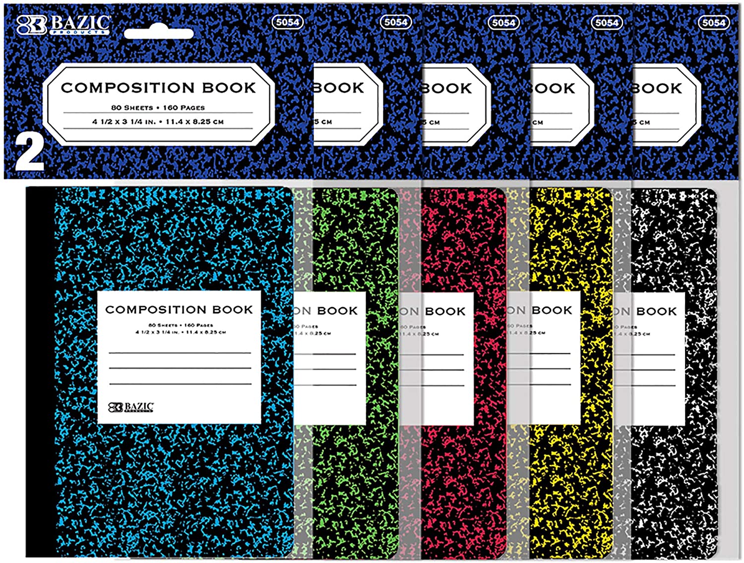 BAZIC 80 Sheets 4.5" x 3.25" Mini Marble Composition Book, Assorted Color Comp Books Memo Notebook with Lined Paper, Home School Office Supplies (2/Pack, 24-Pack) (Total 48 Books).