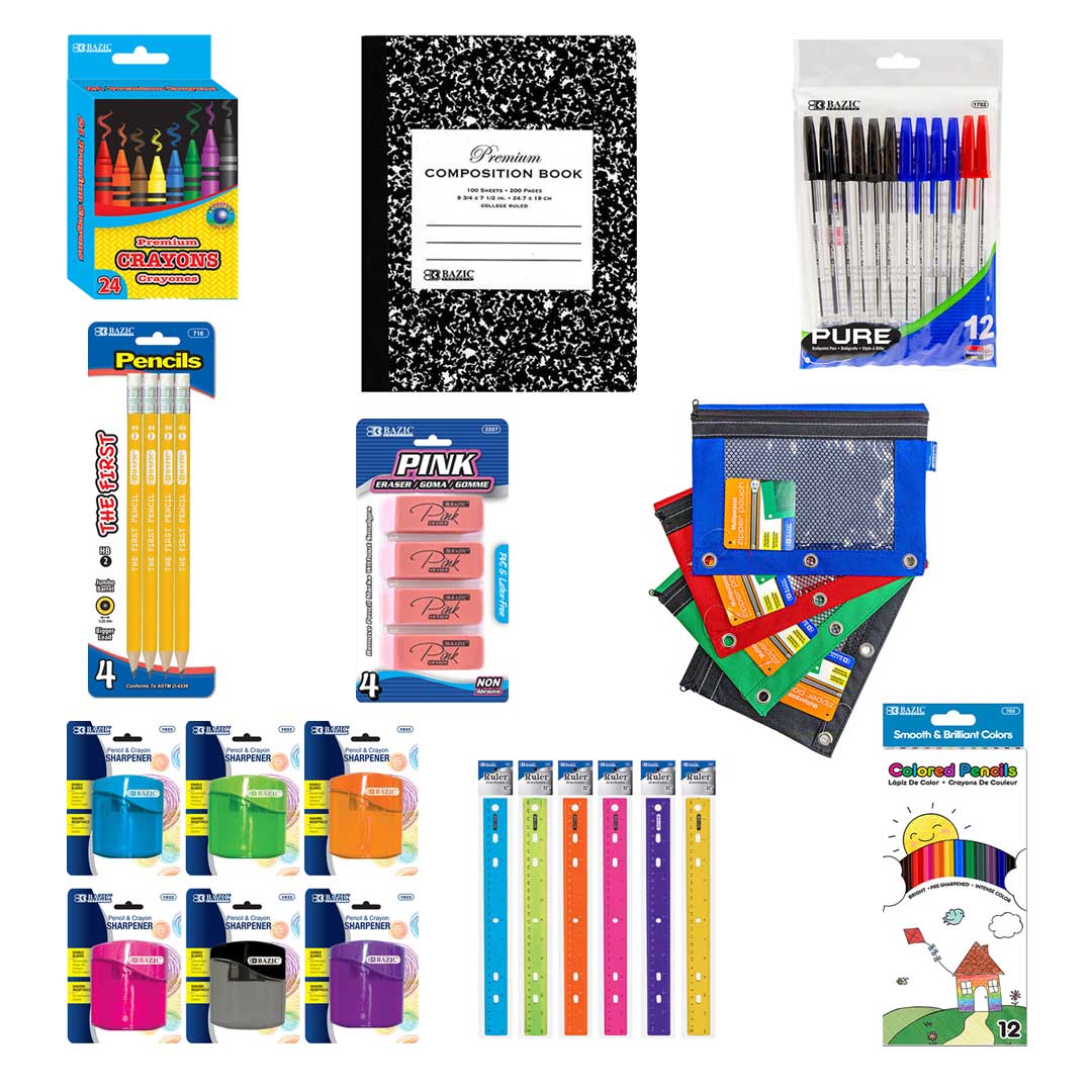 The Elementary Back to School Kit Bundle Supplies for Elementary Student 3-6 Grades COLOR MAY VARY | Box 89 Count
