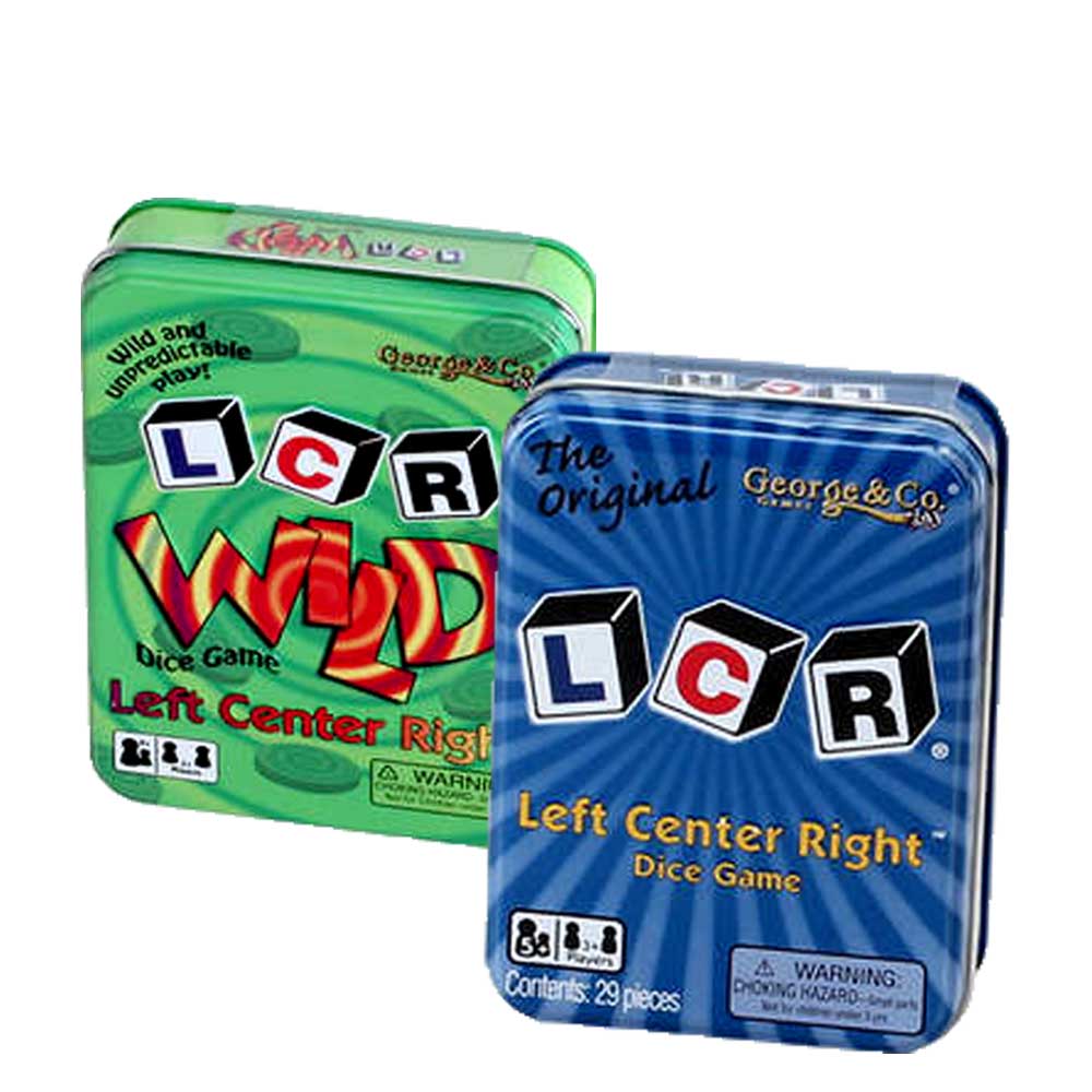 LCR Dice Game in Blue Tin & LCR Wild Dice Game in Green Tin Bundle - 2 Pack