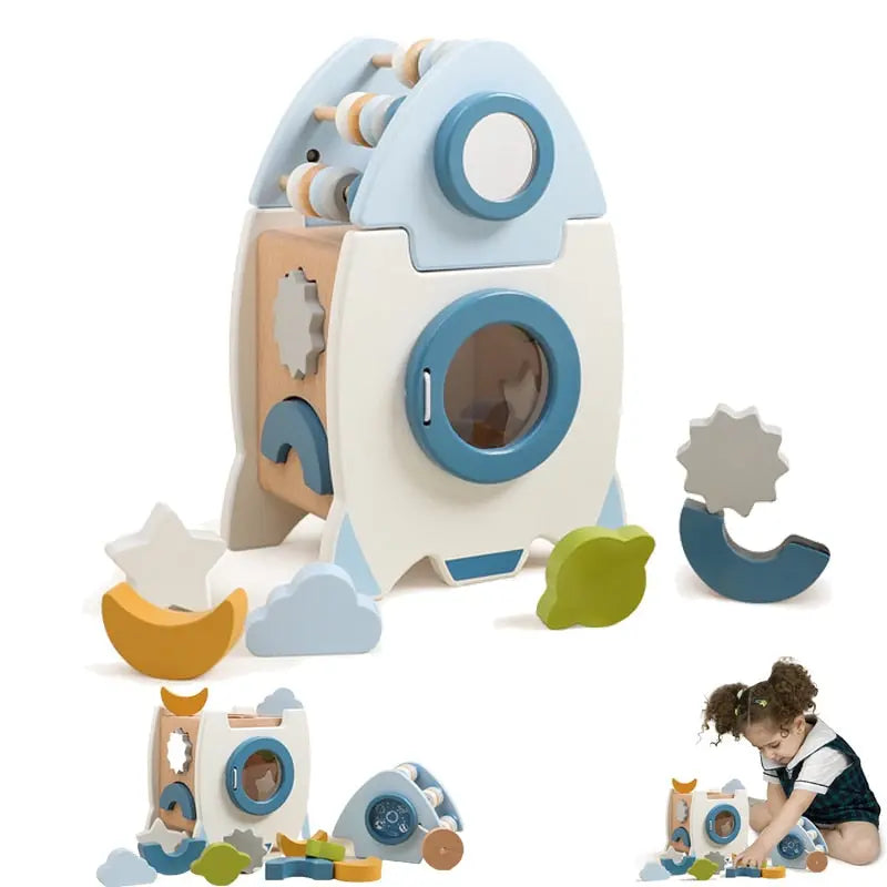 Montessori Educational Train or Rocket Toys Baby Busy Box Calculate Graphic Cognition Toys for Children Wooden Toys for Kids Baby Gift G8Central.com