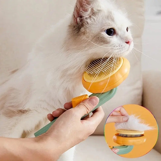 🐾 Pumpkin Cat & Dog Self‑Cleaning Grooming Comb | Pet Hair Remover Brush | Anti‑Shedding Massage Comb for Cats & Dogs G8Central.com