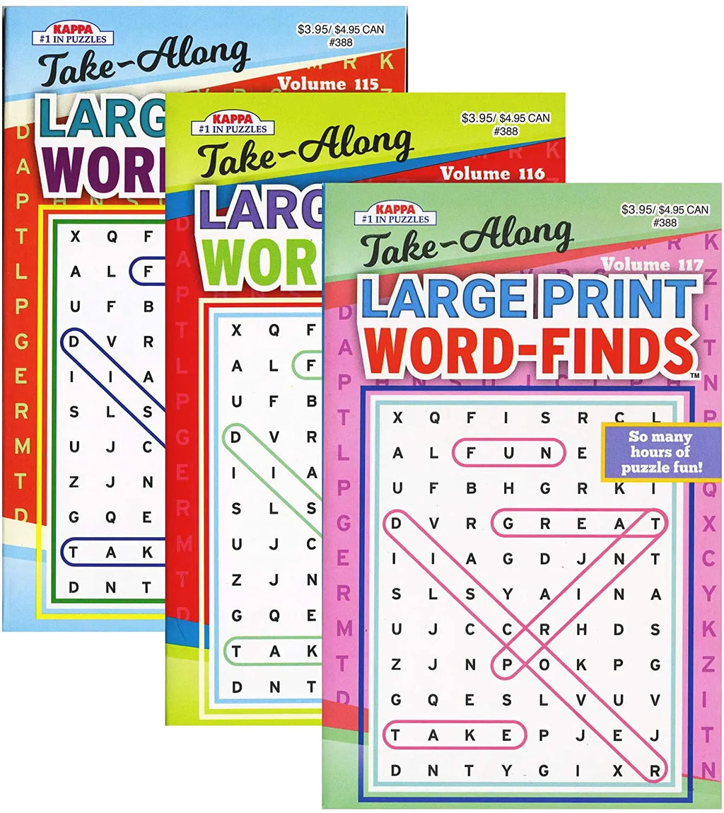 KAPPA Take Along Large Print Word Finds Puzzle Book | Digest Size 3-Titles.