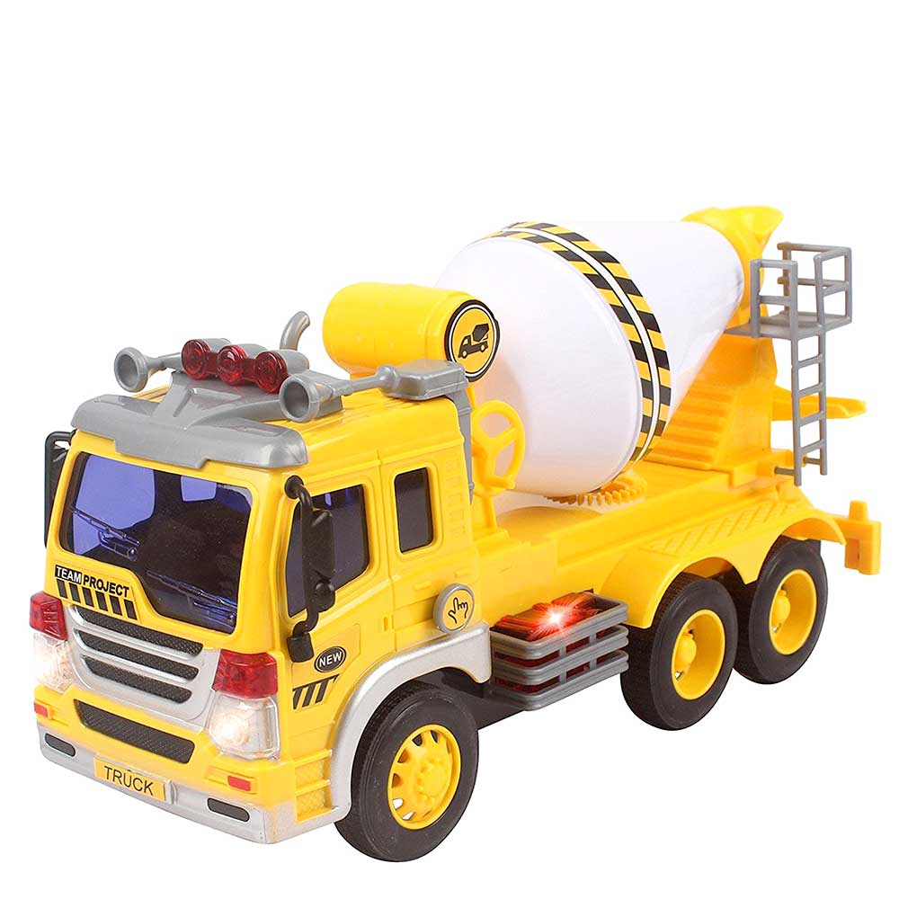 Friction Powered Cement Mixer Truck Toy With Lights And Sound